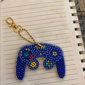 Blue Beaded Game Controller Keychain